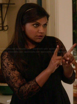 Mindy's black lace sleeve dress on The Mindy Project