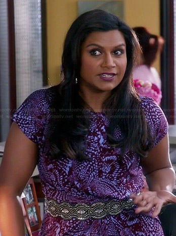 Mindy's purple printed dress on The Mindy Project