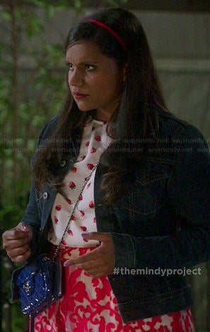 Mindy's strawberry print top and red patterned shorts on The Mindy Project