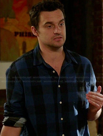 Nick's blue buffalo check shirt on New Girl