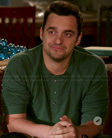 Nick's green henley tee on New Girl