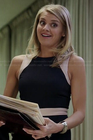 Nina's navy colorblock dress on Benched