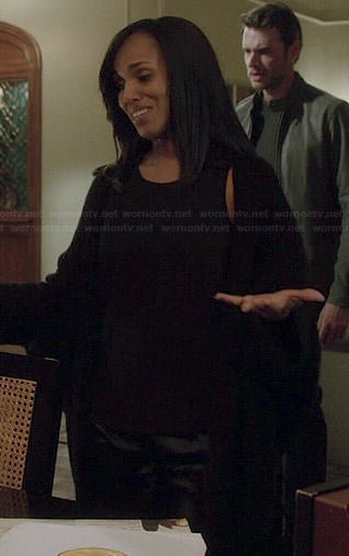 Olivia's long black ribbed cardigan on Scandal