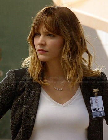 Paige's charcoal blazer with black panels on Scorpion