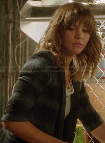 Paige's blue plaid blazer on Scorpion