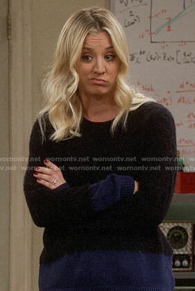Penny's black and blue colorblock sweater on The Big Bang Theory