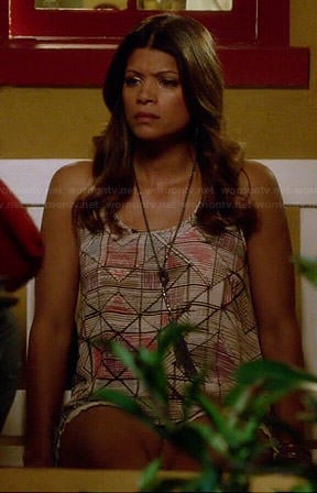 Xiomara's geometric patterned tank top on Jane the Virgin