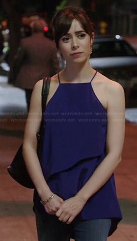 Zelda's blue layered cami top on A to Z