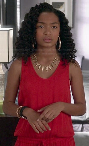 Zoey's red jumpsuit on Black-ish