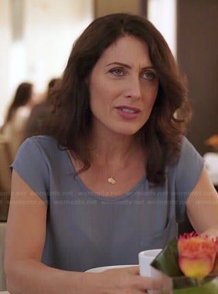 Abby's blue short sleeve top on Girlfriends Guide to Divorce