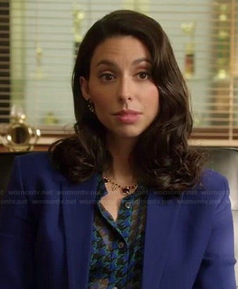 Amy's sheer blue houndstooth blouse on Manhattan Love Story