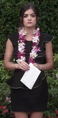 Aria's black ruffled funeral dress on Pretty Little Liars