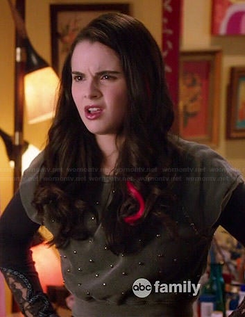 Bay's studded sweatshirt and lace cuff thermal tee on Switched at Birth