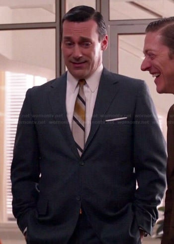 Don's grey suit and yellow stripe tie on Mad Men