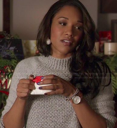 Iris's grey textured mock-neck sweater on The Flash