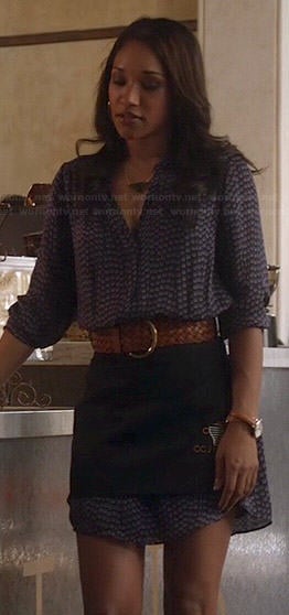 Iris's navy printed shirtdress on The Flash