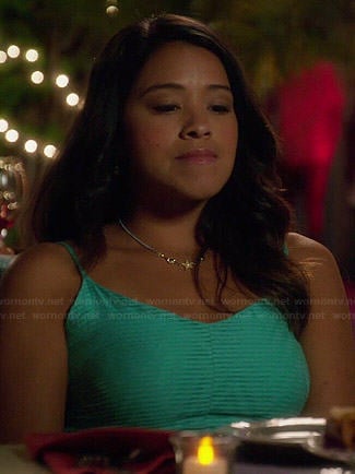 Jane's green zig zag and stripe dress on Jane the Virgin