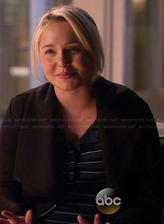 Juliette's blue striped henley top and black jacket on Nashville