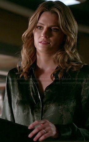 Kate's dark green printed blouse on Castle