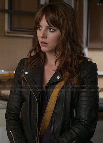 Kitty's black leather jacket with quilted sleeves on Elementary