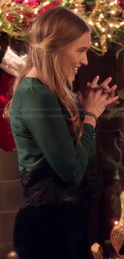 Maddie's green lace panel Christmas top on Nashville