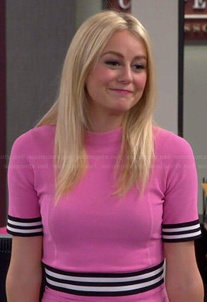 Maddie's pink striped trim dress on Cristela