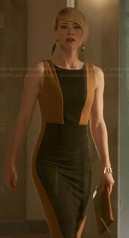 Margaux's black and tan colorblock dress on Revenge