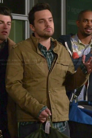 Nick's green plaid shirt and tan jacket on New Girl