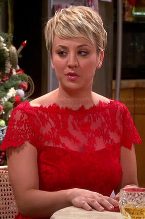 Penny's red lace Christmas dress on The Big Bang Theory