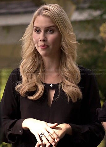 Rebekah's black studded keyhole blouse on The Originals