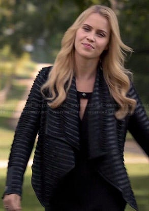 Rebekah's black pleated leather jacket on The Originals