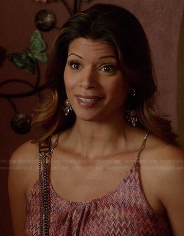Xo's chevron printed dress with chain straps on Jane the Virgin