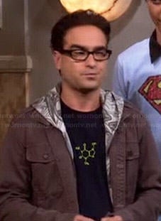 Leonard's caffeine molecule tee on The Big Bang Theory