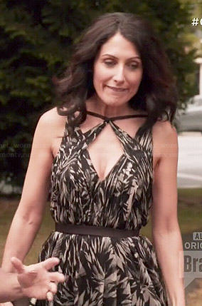 Abby's black and white printed v-neck dress on Girlfriends Guide to Divorce