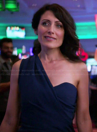 Abby's blue one-shouldered dress on Girlfriends Guide to Divorce