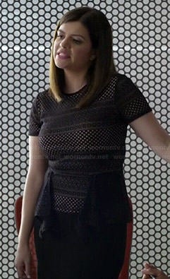 Annie's black mesh peplum top on Marry Me