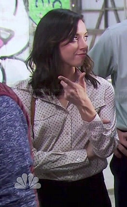 April's cream polka dot shirt on Parks and Recreation