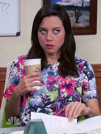 April's bright floral top on Parks and Recreation