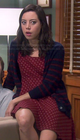 April's red printed dress on Parks and Recreation