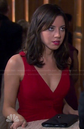 April's red v-neck gown on Parks and Recreation