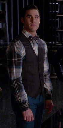 Blaine's plaid shirt and foulard print bow tie on Glee