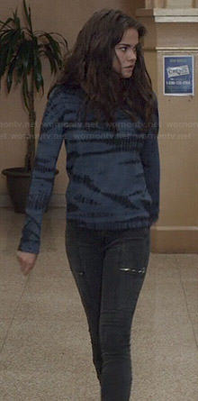 Callie's blue tie dyed top and zip pocket cargo jeans on The Fosters