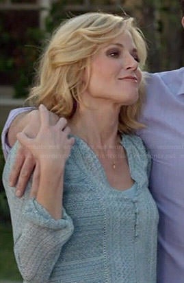 Claire's sheer blue printed blouse on Modern Family