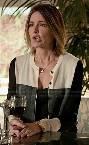 Ellie's black, grey and white colorblock cardigan on Cougar Town