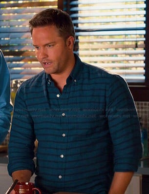 George's blue striped shirt on Hart of Dixie