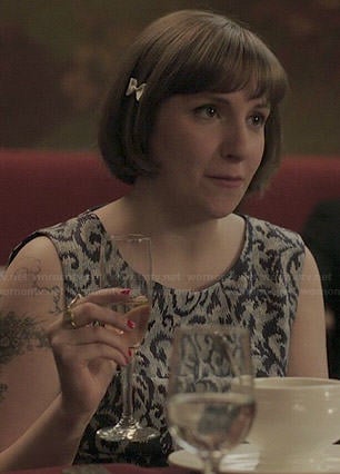 Hannah's grey and blue patterned dress on Girls
