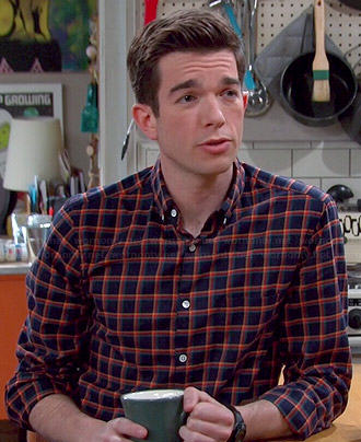 John's navy and orange checked shirt on Mulaney