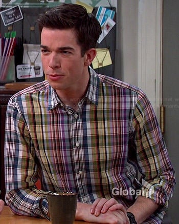 John's multi colored plaid shirt on Mulaney