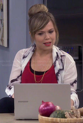 Kristin's white tie dyed cardigan on Last Man Standing