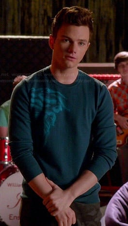 Kurt's teal graphic sweater on Glee
